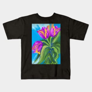 PURPLE AND YELLOW TULIPS Kids T-Shirt